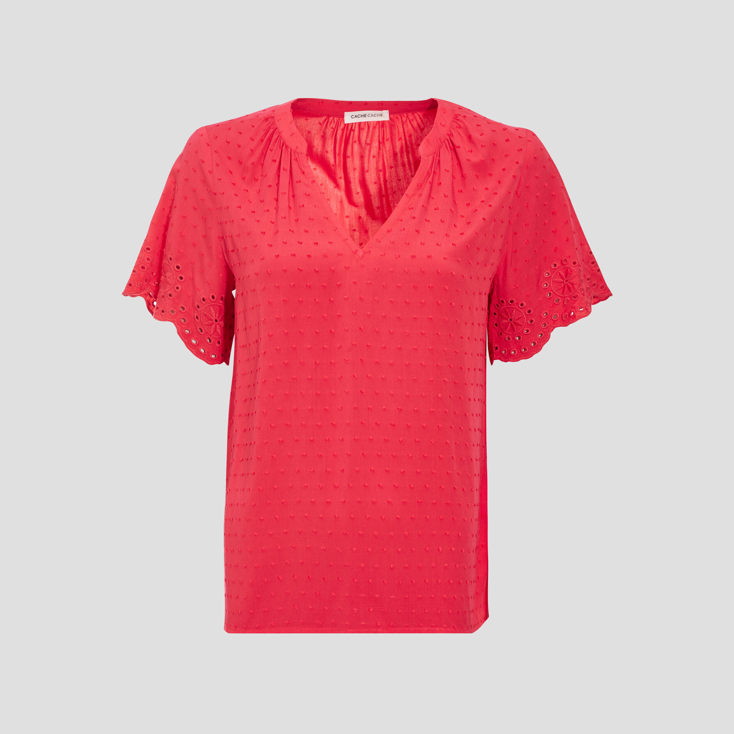 Blouse manches broderie rose vif femme | Cache Cache