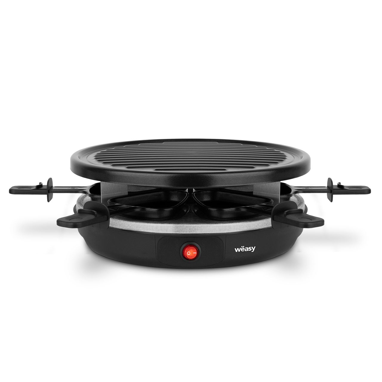 Weasy Wëasy Raclette Gerät und Grill LUGA40, 6 Personen, Antihaftbeschictung, 900 W, rund Edelstahl, schwarz