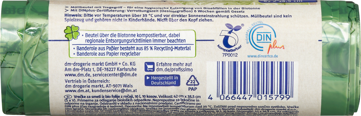 Müllbeutel 10 l mit Tragegriff aus Biofolie, 10 St