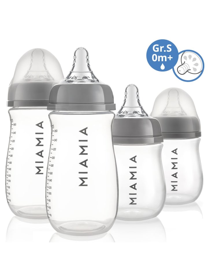 MiaMia PP-Flasche 4er Pack 140 ml & 260 ml   Silikon-Trinksauger in grau günstig kaufen onesize