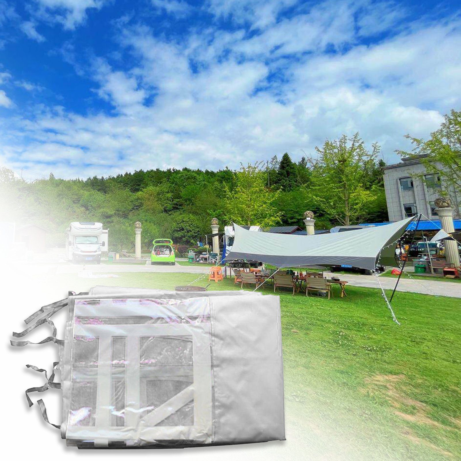 Rutaqian Tarp-Zelt Zelttuch Faltbar Wasserdicht Hat 3 Seiten und transparente Fenster, (Multifunktionaler Camping-Sonnenschutz aus Oxford-Stoff, Wind- und regensicheres Wickeltuch für Außenstallzelte), für Festival, Party, Marktstand, Flohmarkt und C