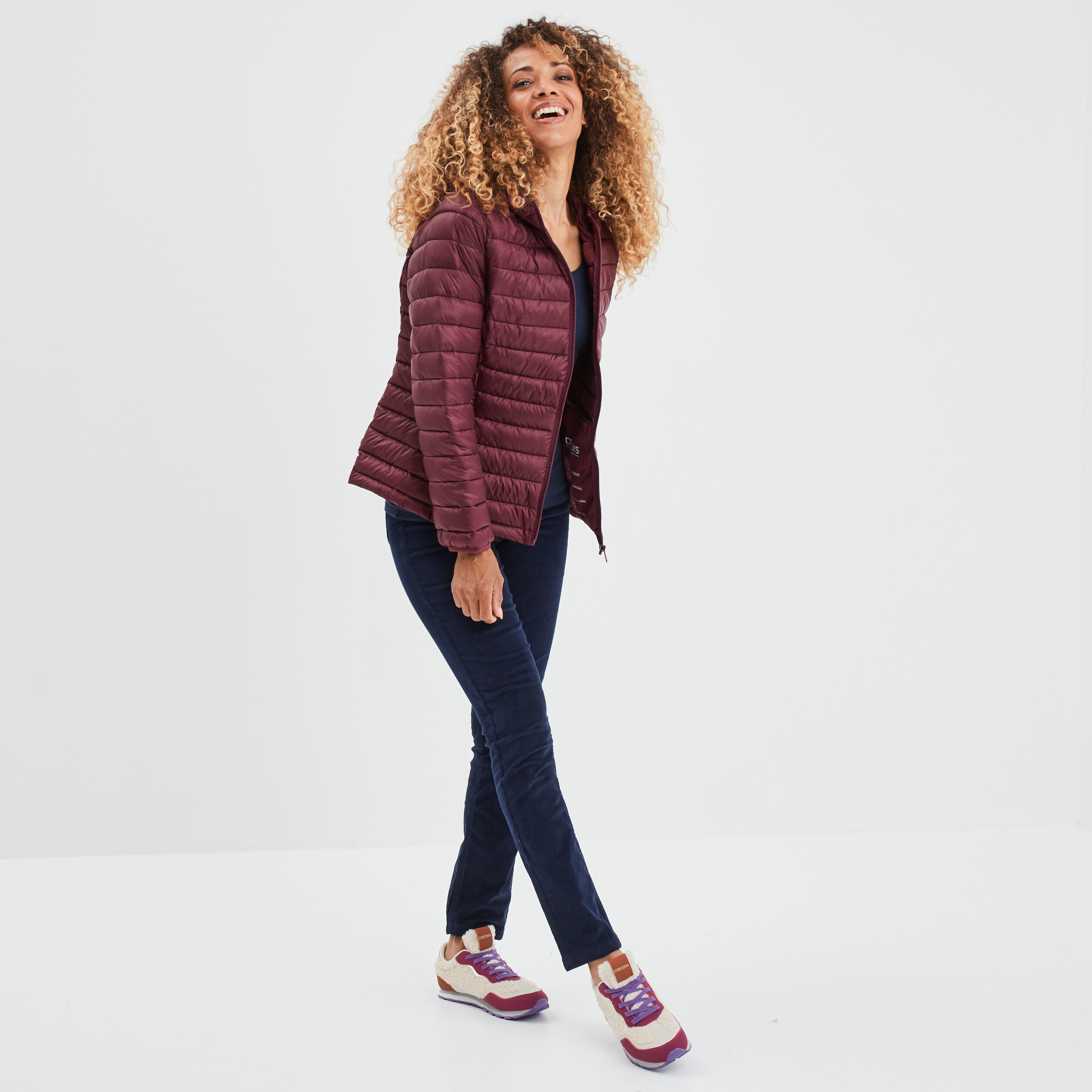 Pantalon slim velours coton Creeks bleu marine femme | La Halle