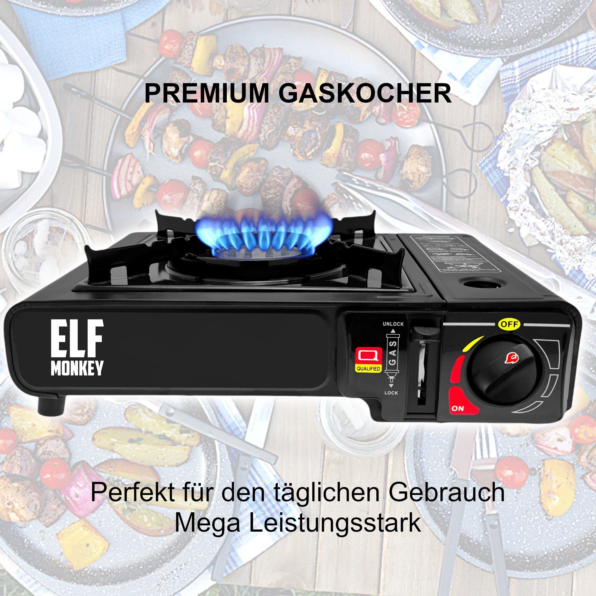 Elfmonkey Gaskocher Campingkocher, Gaskocher, Gasherd mit Tragekoffer, Camping, Outdoor, (Set)