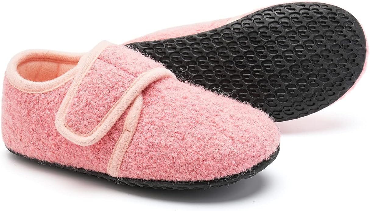 IceUnicorn Kinder-Hausschuhe - Wärmende, rutschfeste Slipper, Klettverschluss Hausschuh (1Paar Kinderhauschuhe, herausnehmbare waschbare Innensohle, rutschhemmende Sohle) Rutschfeste Gummisohle für sicheren Halt