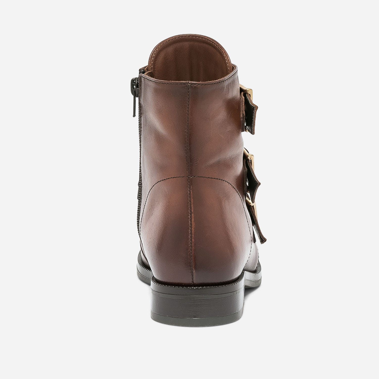 Boots cognac en cuir éco-conçu avec 3 brides