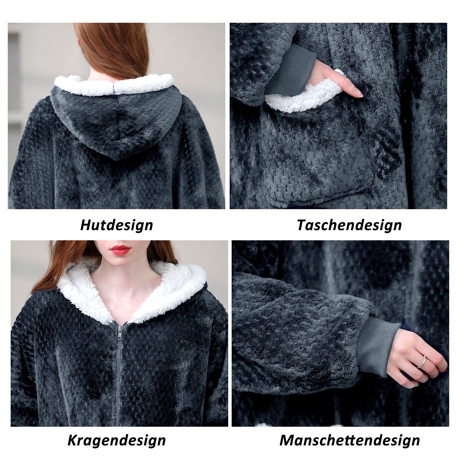 CALIYO Hoodie Hoodie Decke Damen, Warmer Kuschelpullover Decken Blanket Hoodie Weicher Sherpa Deckenpullover mit Kapuze Pullover Sweatshirt
