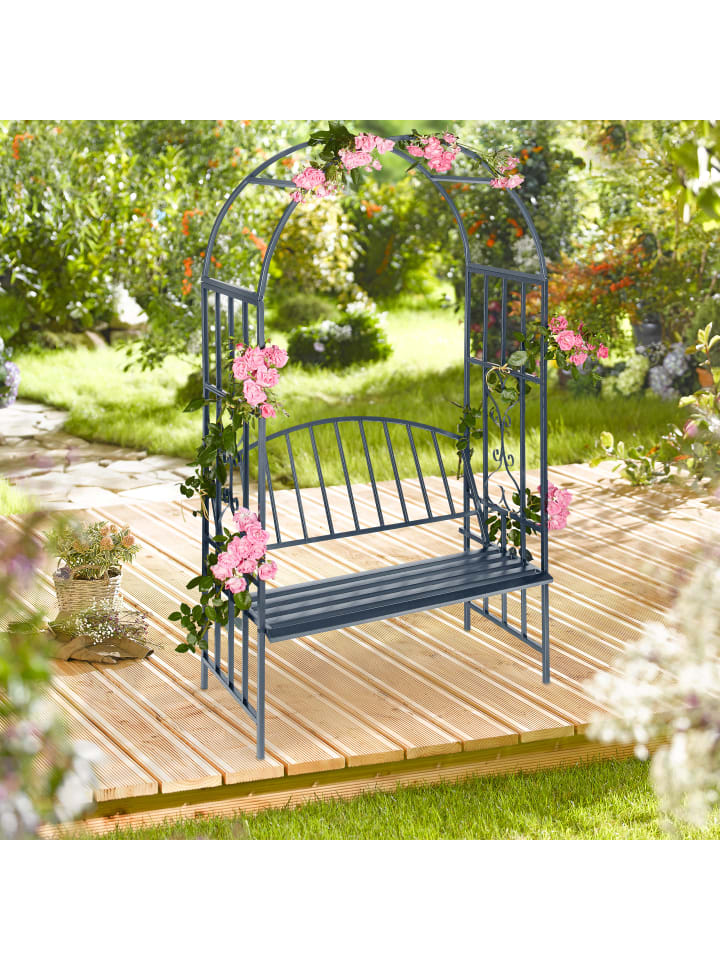 relaxdays Rosenbogen mit Bank in Anthrazit - (B)115 x (H)205 x(T)50 cm günstig kaufen onesize