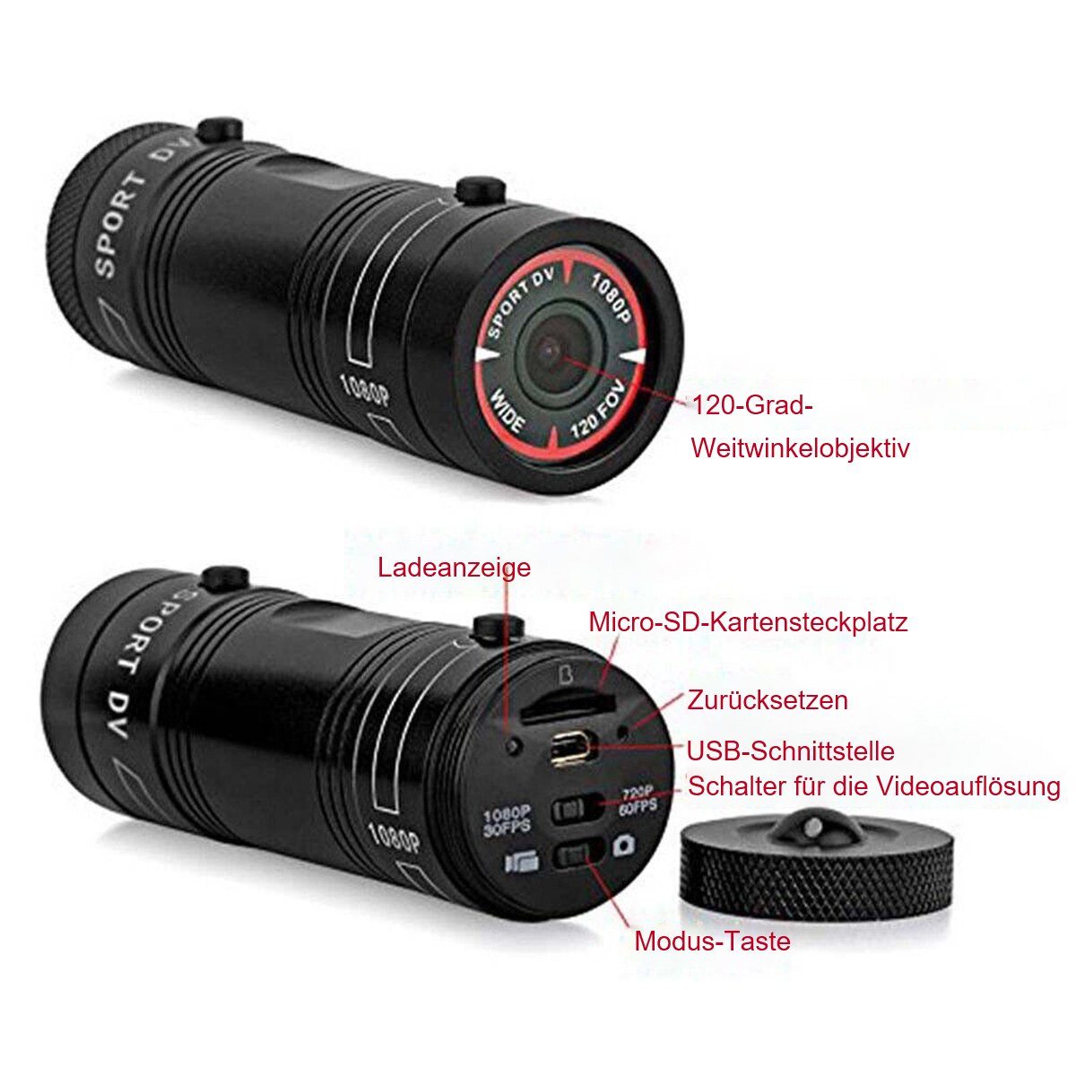 götäzer F9 Actionkamera HD Action Cam (Taschenlampe, Fahrrekorder, Außenkamera)