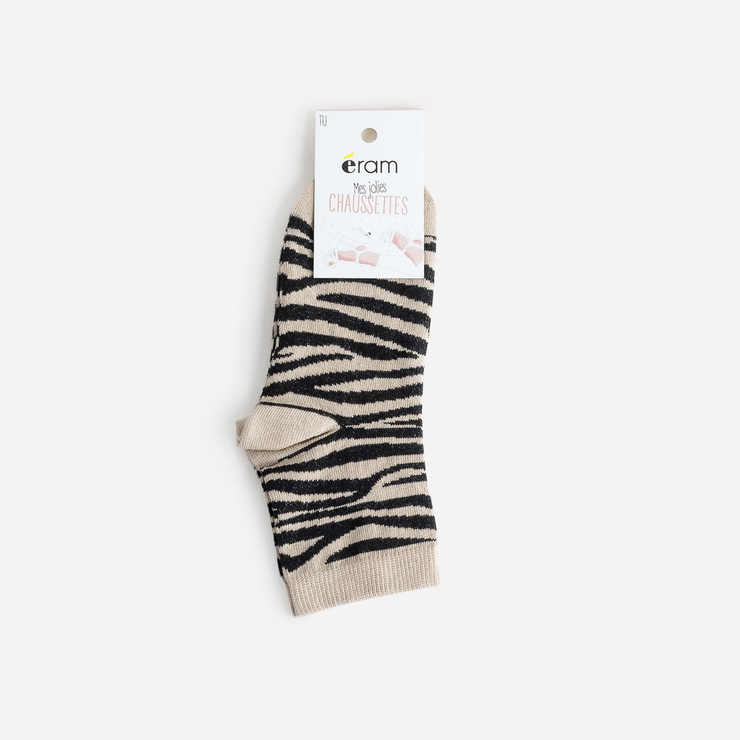 Chaussettes beige et noir à motif zèbre