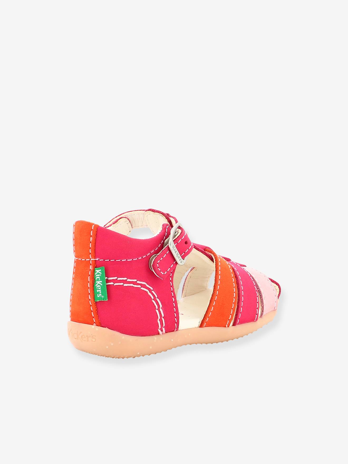 Sandales cuir bébé fille Bigfly 2 KICKERS® rose orange tricolore