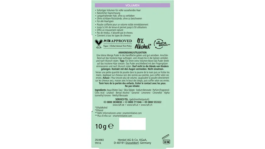 TAFT Volumen Puder 10 g Haltegrad 3 - mittlerer Halt 10 g