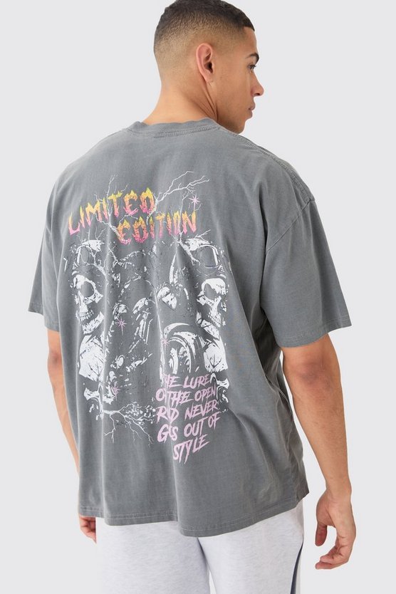 Gefärbtes Oversize T-Shirt mit Totenkopf-Print