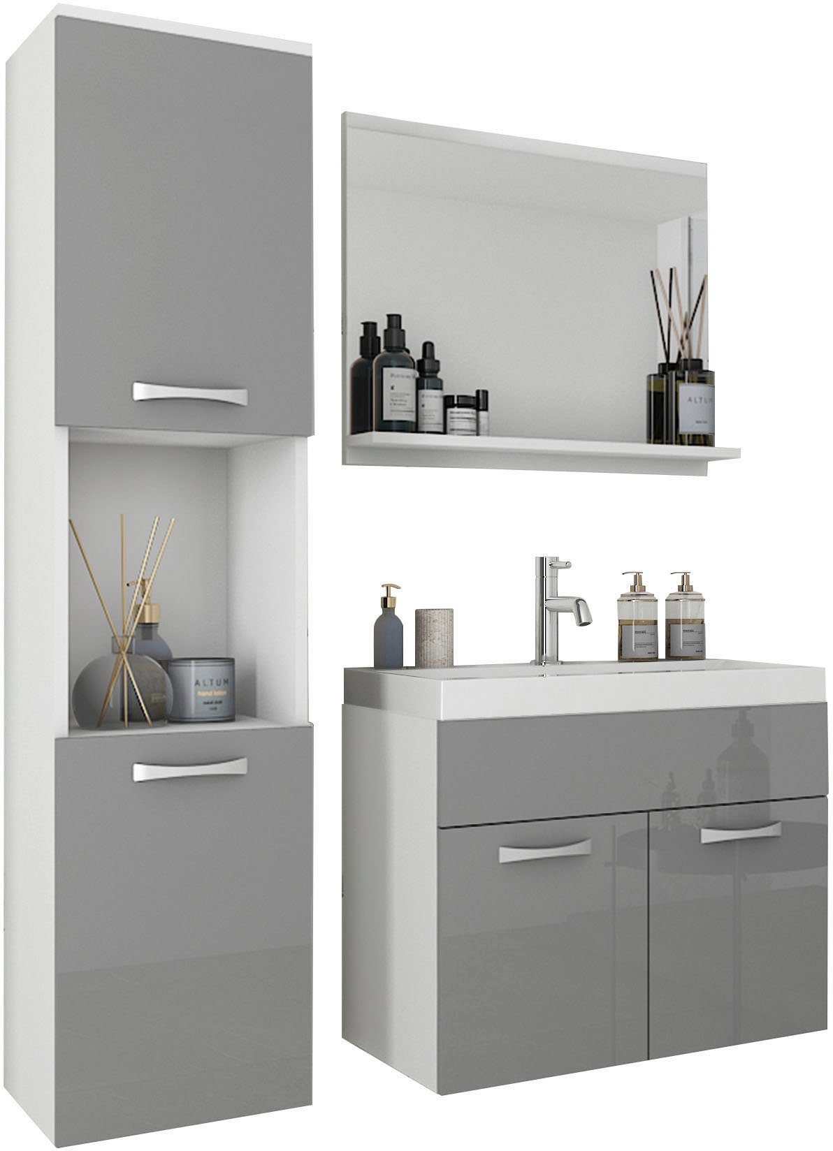 welltime Badmöbel-Set Lorca, Set L Lorca 60cm Waschbecken Unterschrank Hochschrank Waschtisch