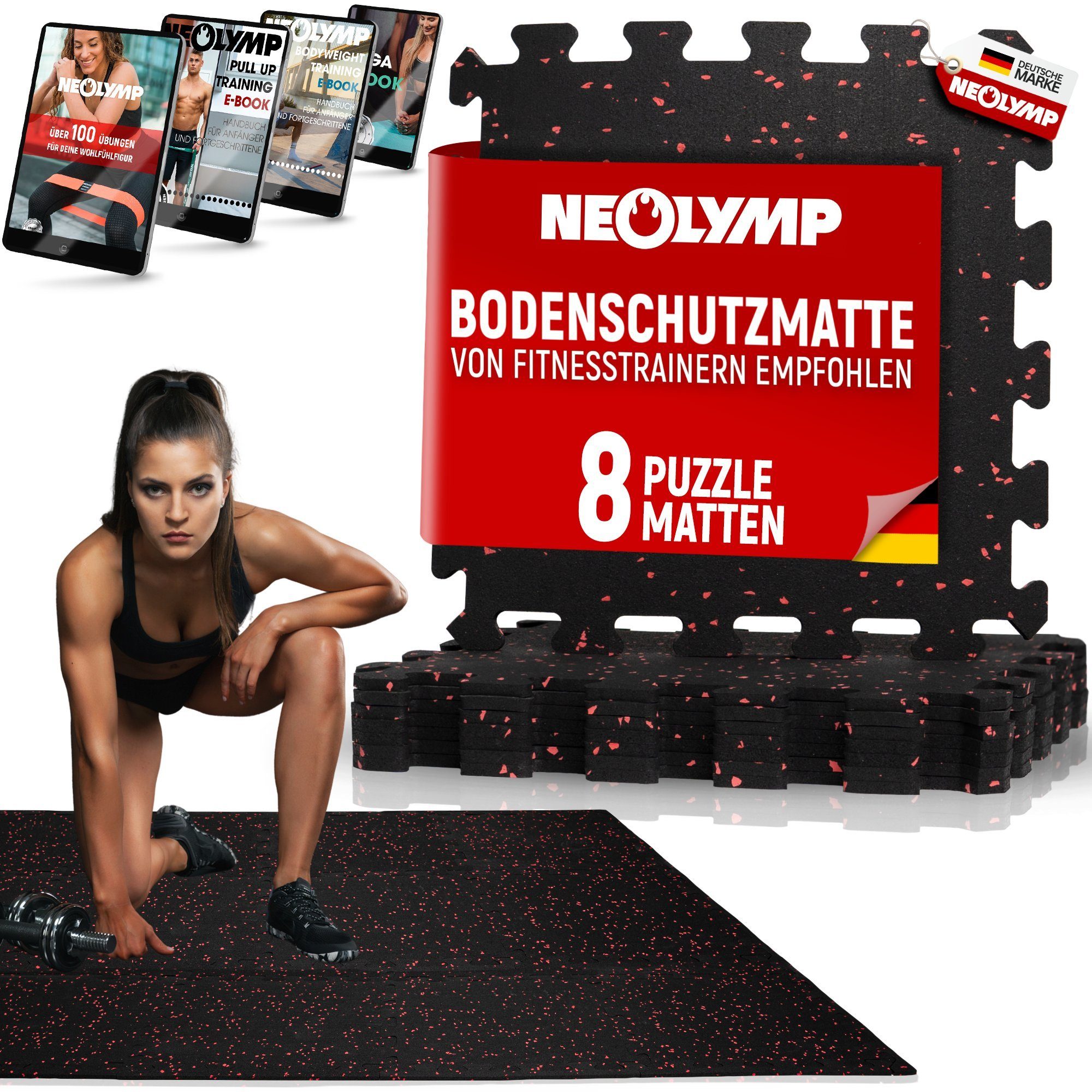 NEOLYMP Bodenmatte Profi-Sportboden SF210 1 Stück (8 Puzzlestücke inkl. Randteile), Premium-Studioqualität, Naturkautschuk, Dichte von 7100g/m³