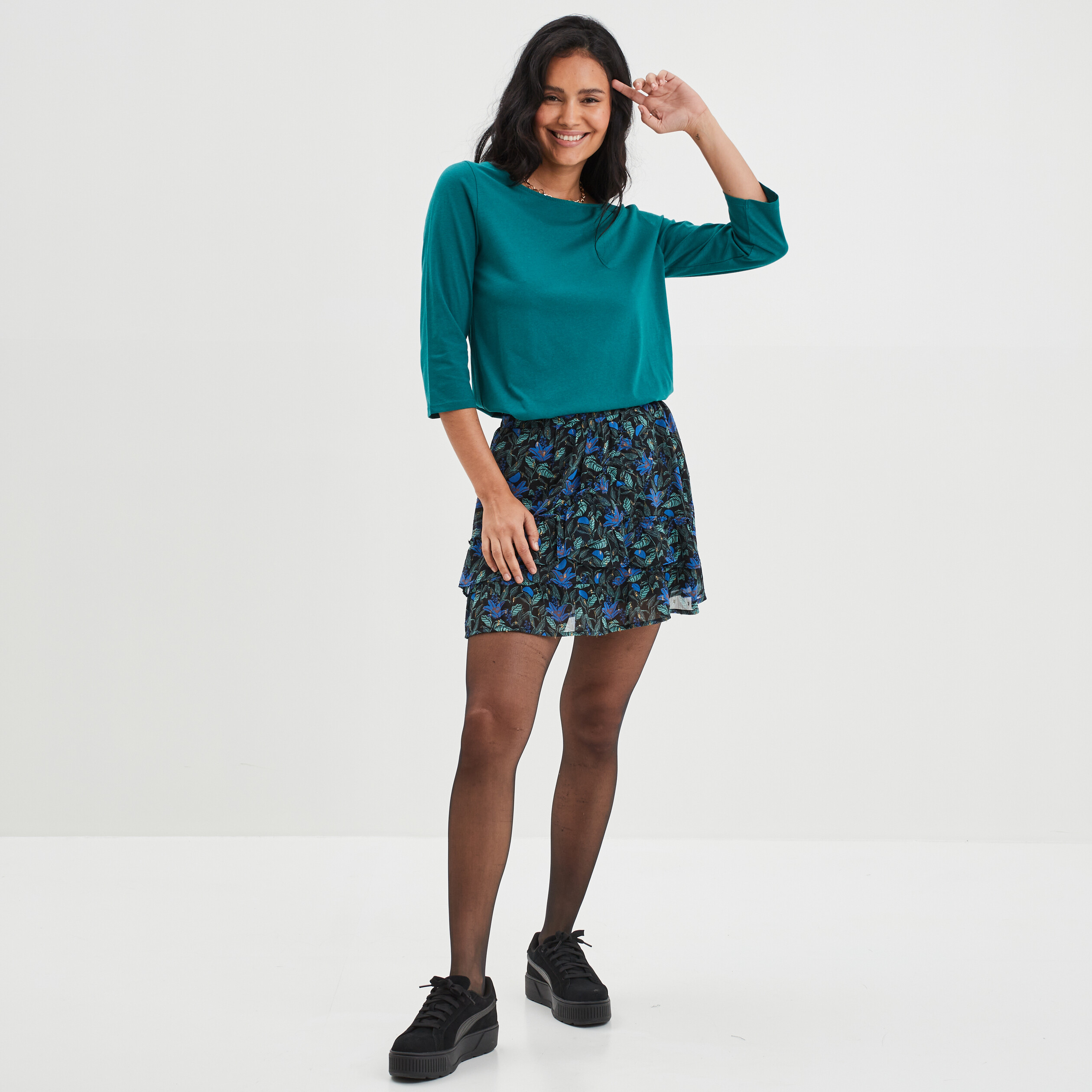 T-shirt col bateau manches 3 4 vert émeraude femme | La Halle