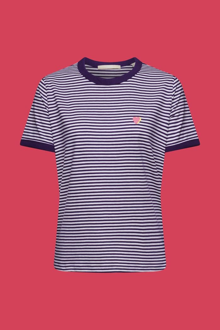 Gestreiftes Baumwoll-T-Shirt mit Stickmotiv