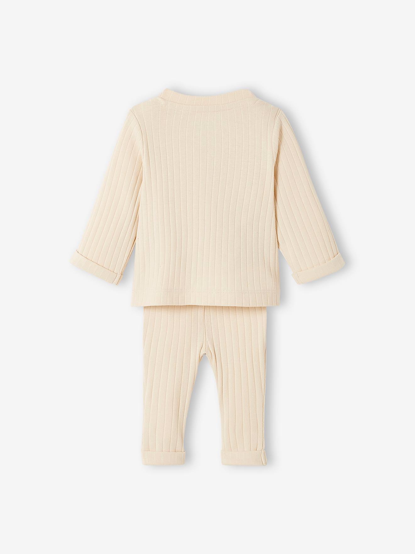 Ensemble en maille côtelée T-shirt et pantalon bébé sable