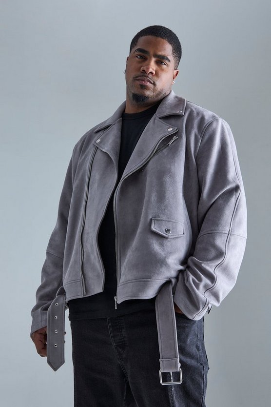 Plus Bikerjacke aus Wildlederimitat mit Gürtel