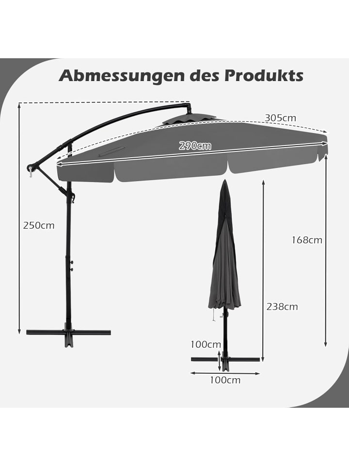 COSTWAY Sonnenschirm 300 cm, inkl. Schutzhülle in Grau günstig kaufen onesize