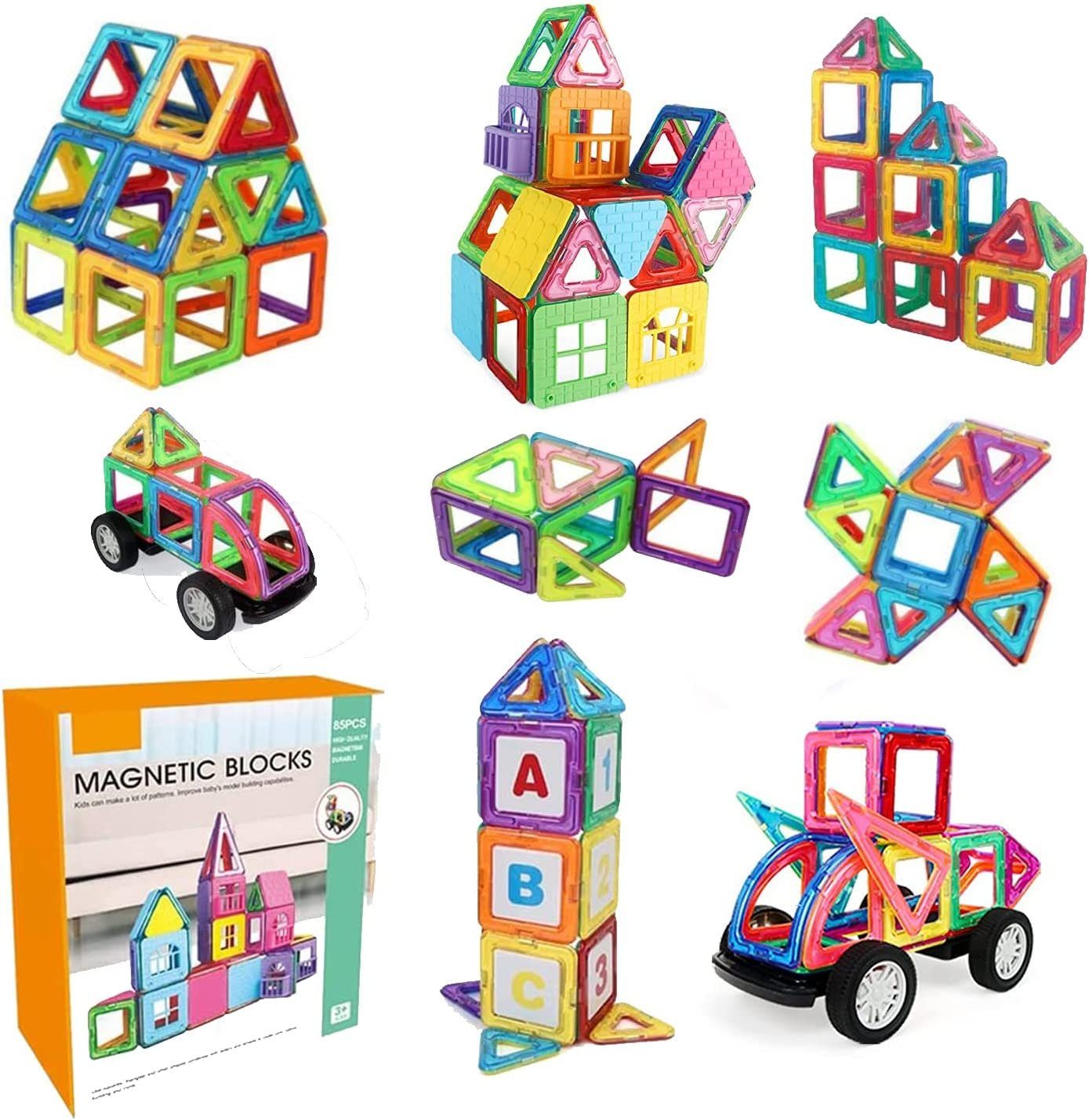 LBLA Lernspielzeug Magnetische Bausteine Spielset (85-St., 85 Stück), Magnetspielzeug ​Magnetblöcke Magnet Spielzeug für Kinder ab 3 Jahre