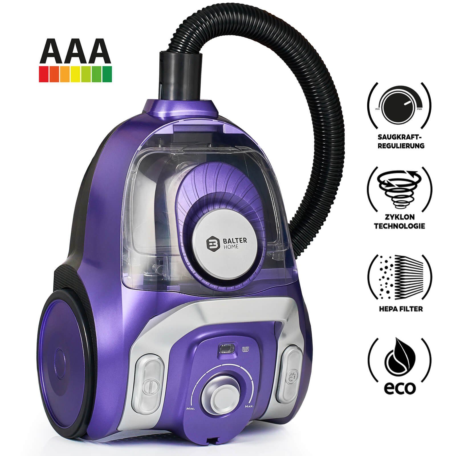 Balter Bodenstaubsauger Orion X3, Staubsauger Beutellos, Zyklon Max 1000W HEPA Lila