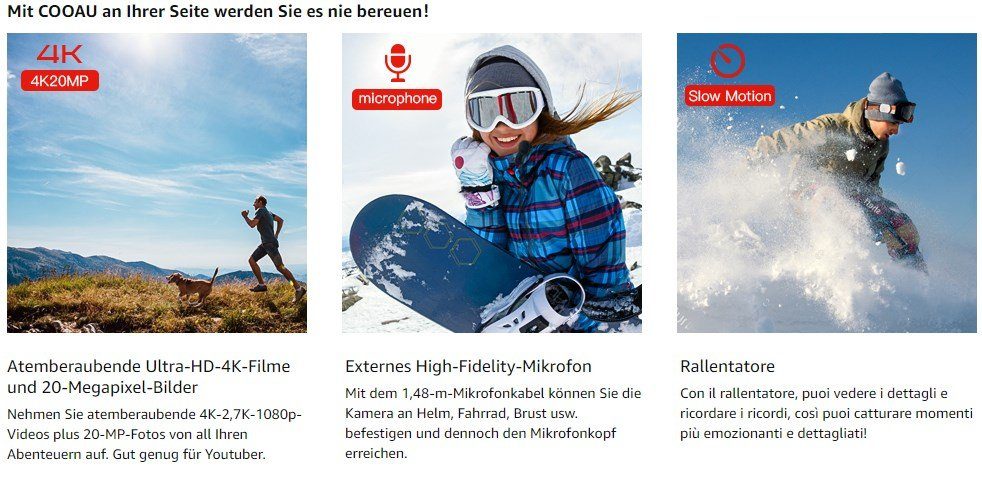 OKWISH Sport Kamera 4K 20MP WiFi 40M Unterwasserkamera Sportkamera Helmkamera Action Cam (4K Ultra HD, WLAN (Wi-Fi), Sportcamera Sports Camera Actioncam 2 1200mAh Akkus 2.4G Fernbedienung, 2,0 Zoll, 40M IPX6 Wasserdicht, Fahrrad Motorrad Tauchen Schw
