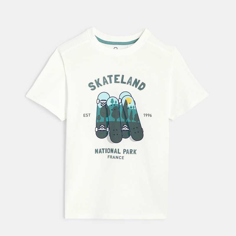 T-shirt à motif skateboard blanc garçon