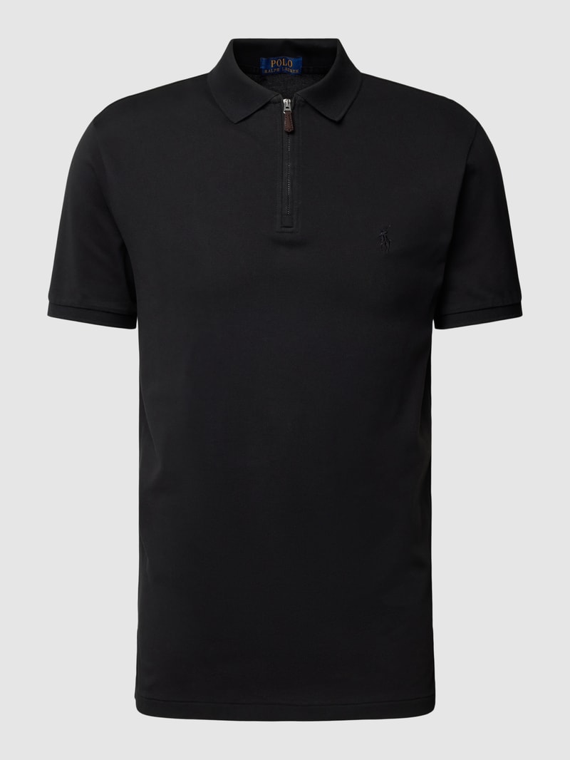 Poloshirt mit kurzem Reißverschluss in schwarz