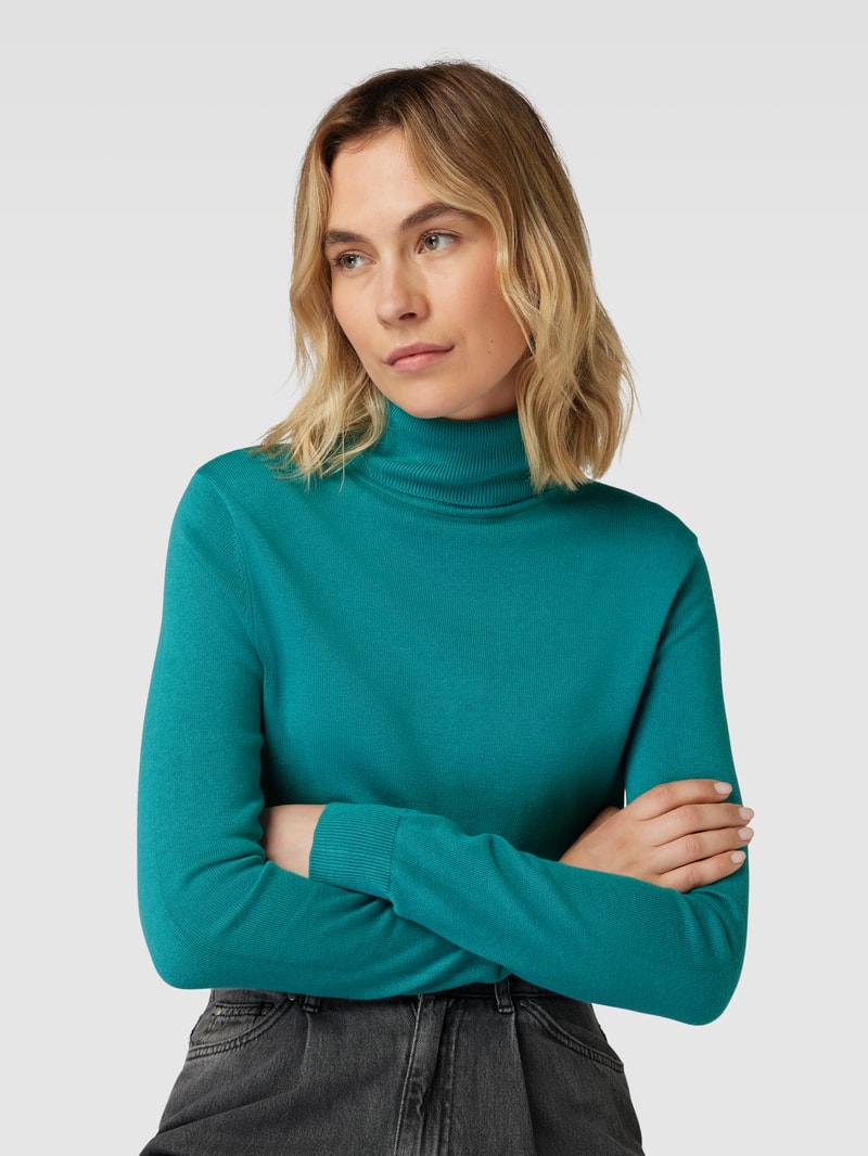 Rollkragenpullover in Melange-Optik in petrol