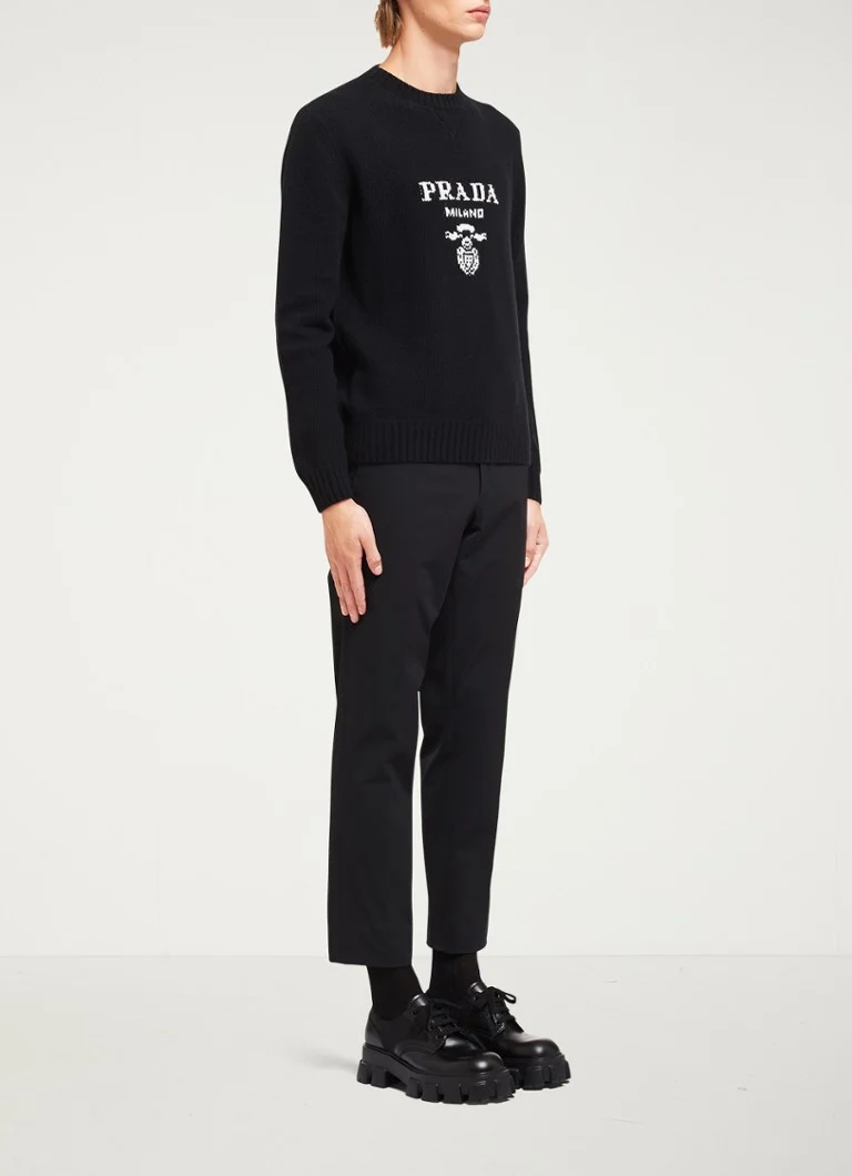 Prada Fine-knit pullover in cashmere blend with knitted-in logo
