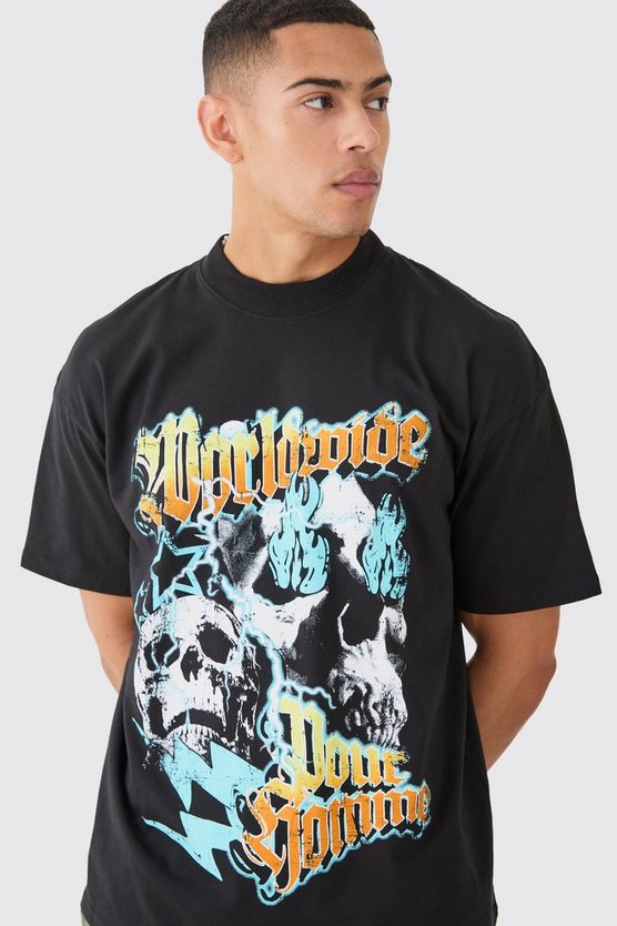 Oversize T-Shirt mit Worldwide Totenkopf-Print