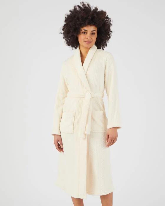 Robe de chambre maille reliefée chaude toucher peluche Thermolactyl