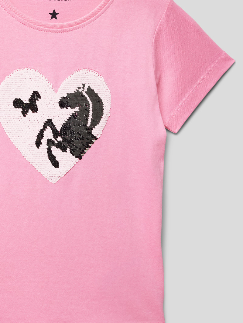 T-Shirt mit Paillettenbesatz in pink