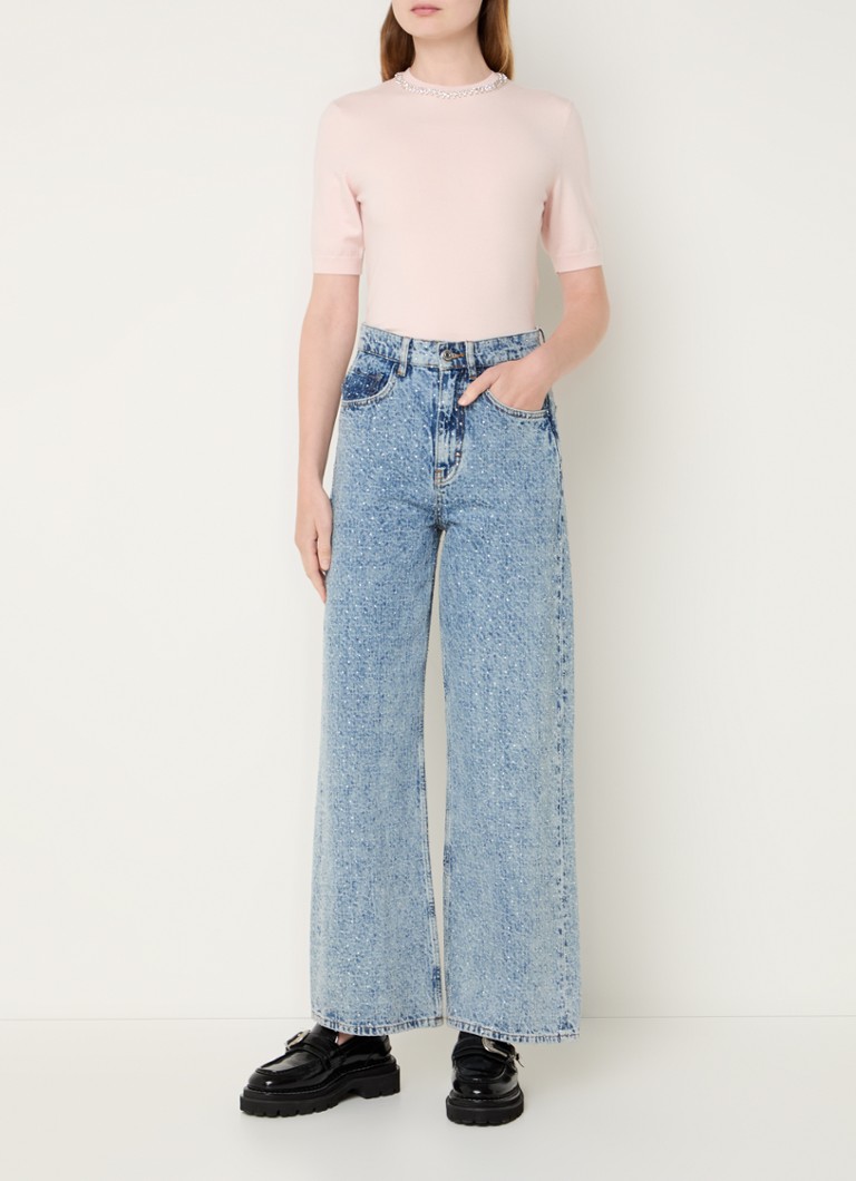 Maje Fine-knit top in wool blend with rhinestones