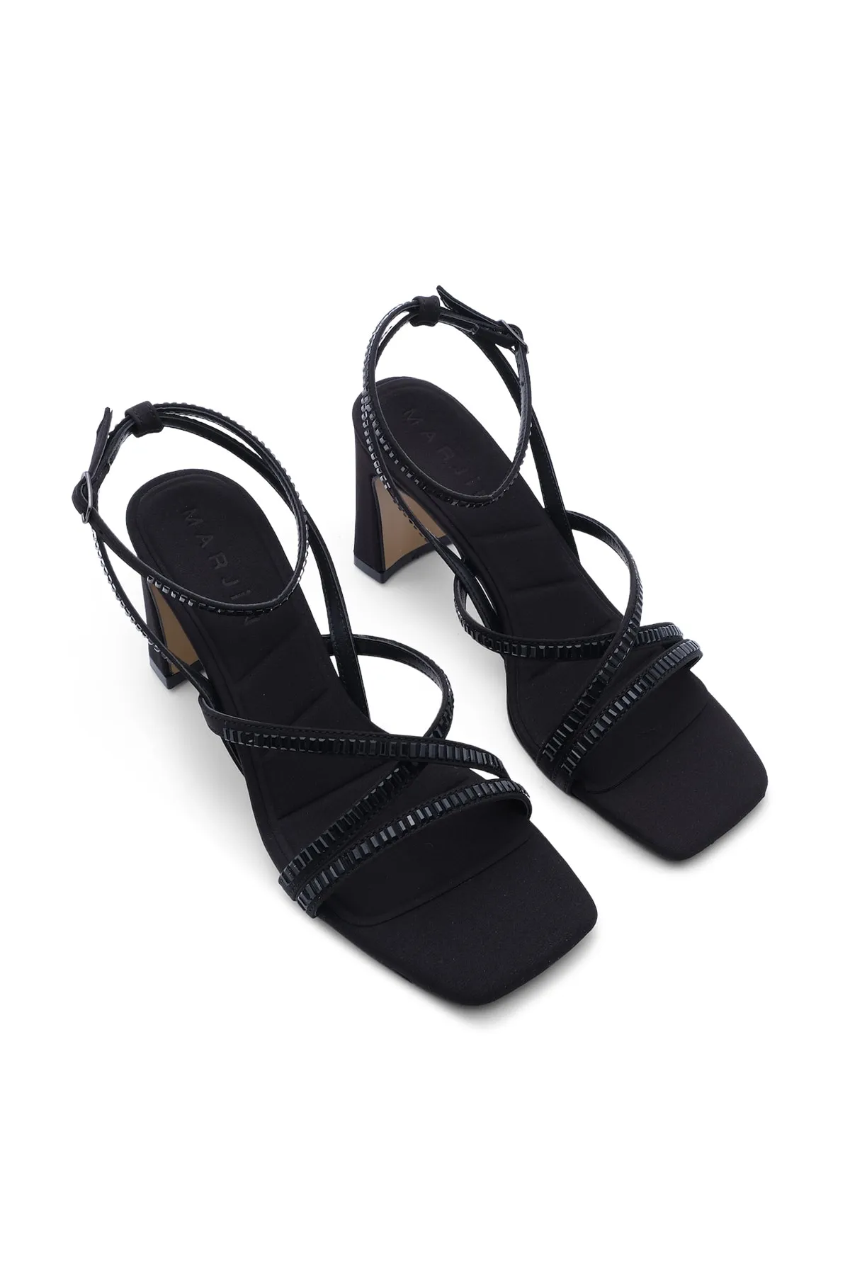 Marjin  Damen-Abendkleid-Sandalen mit Absatz und stumpfer Spitze und Knöchelriemen, Gınles, schwarz