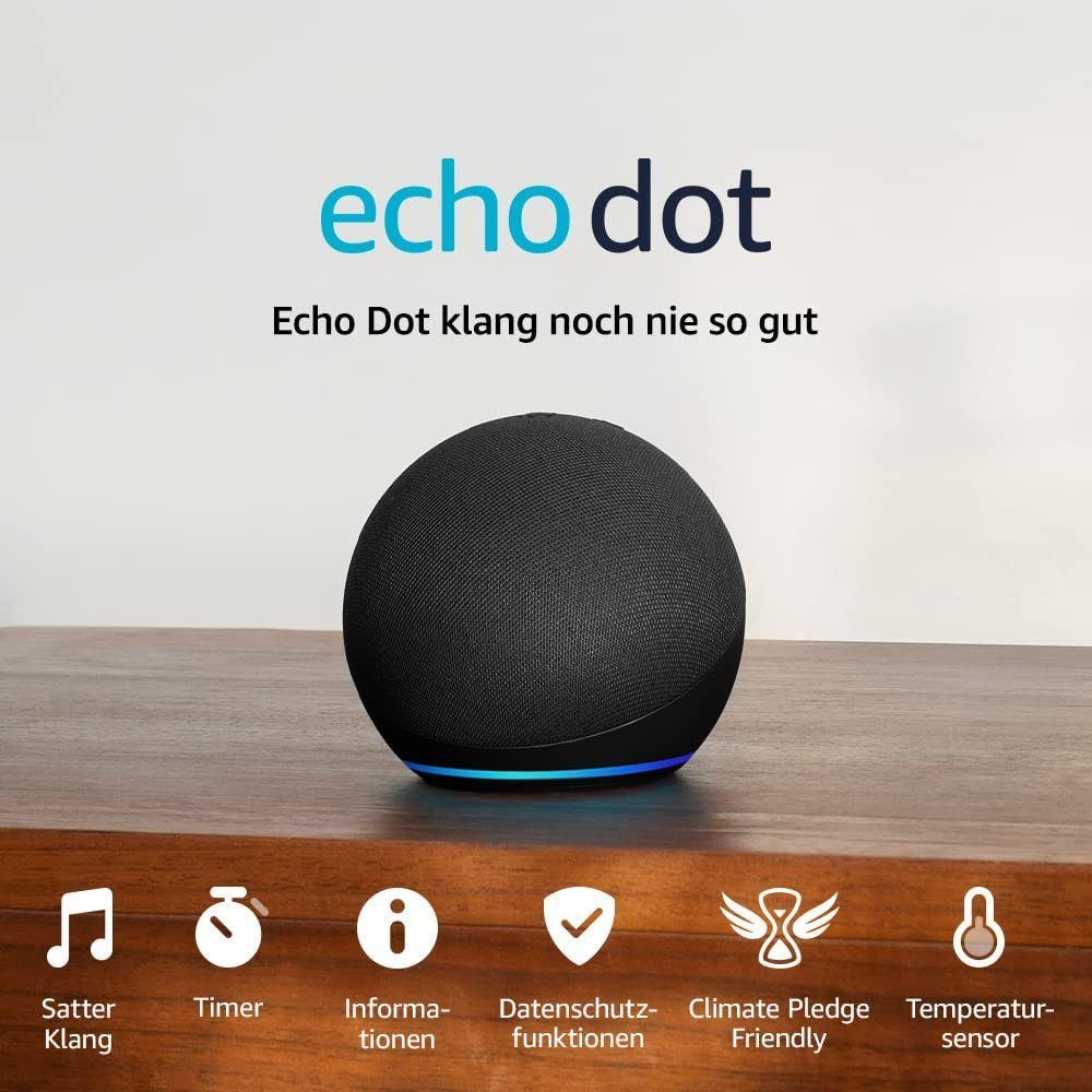 Amazon Echo Dot (5. Gen), mit sattem Klang, Anthrazit Bluetooth-Lautsprecher