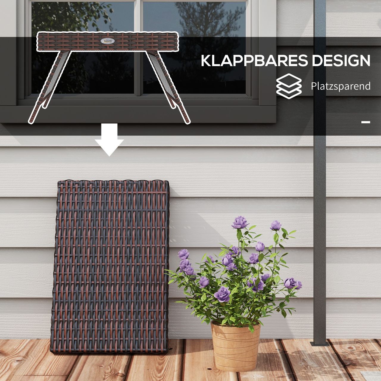 Outsunny Rattan Beistelltisch Gartentisch Klapptisch wetterfester Campingtisch