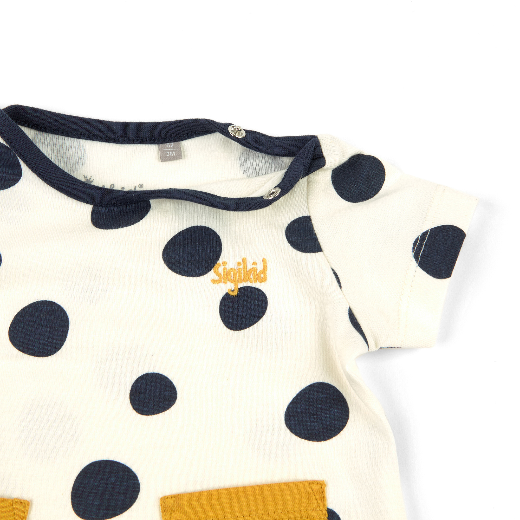 Baby Kurzarm Longshirt, weiß mit dunkelblauen Punkten