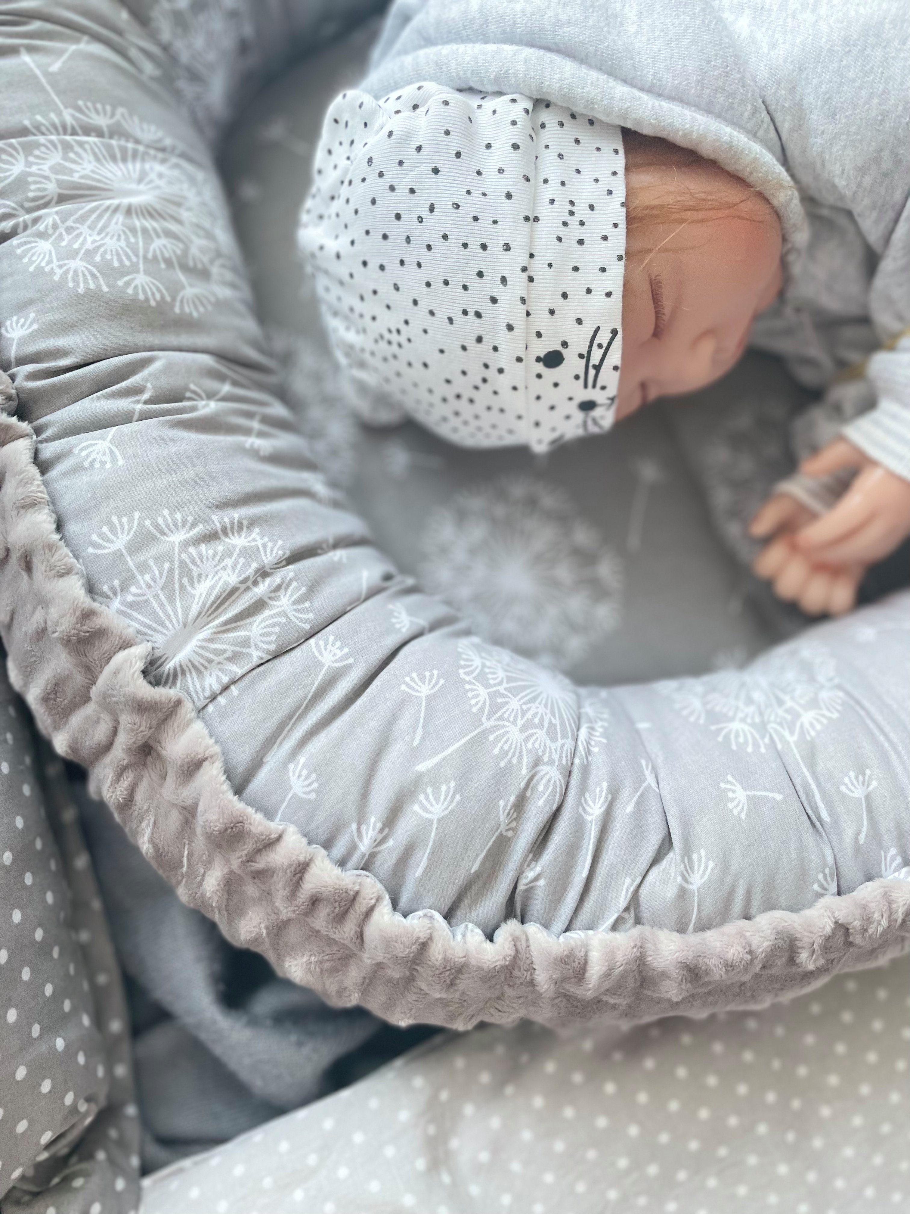 Loolay Bettnestchen MINKY/ Baumwolle BABYNEST Babykokon Geschenk Babyaustattung SET, (MUSTER: PUSTELBLUME Grau/ MINKY grau; SOLO oder im SETS, 1-tlg., Neugeborene Nestchen, Babynestchen, Reisebett von LOOLAY), LOOLAY® - 100% Europäische Stoffe und Kl