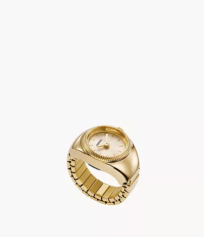 Fossil Ringuhr 2-Zeiger-Werk Edelstahl goldfarben