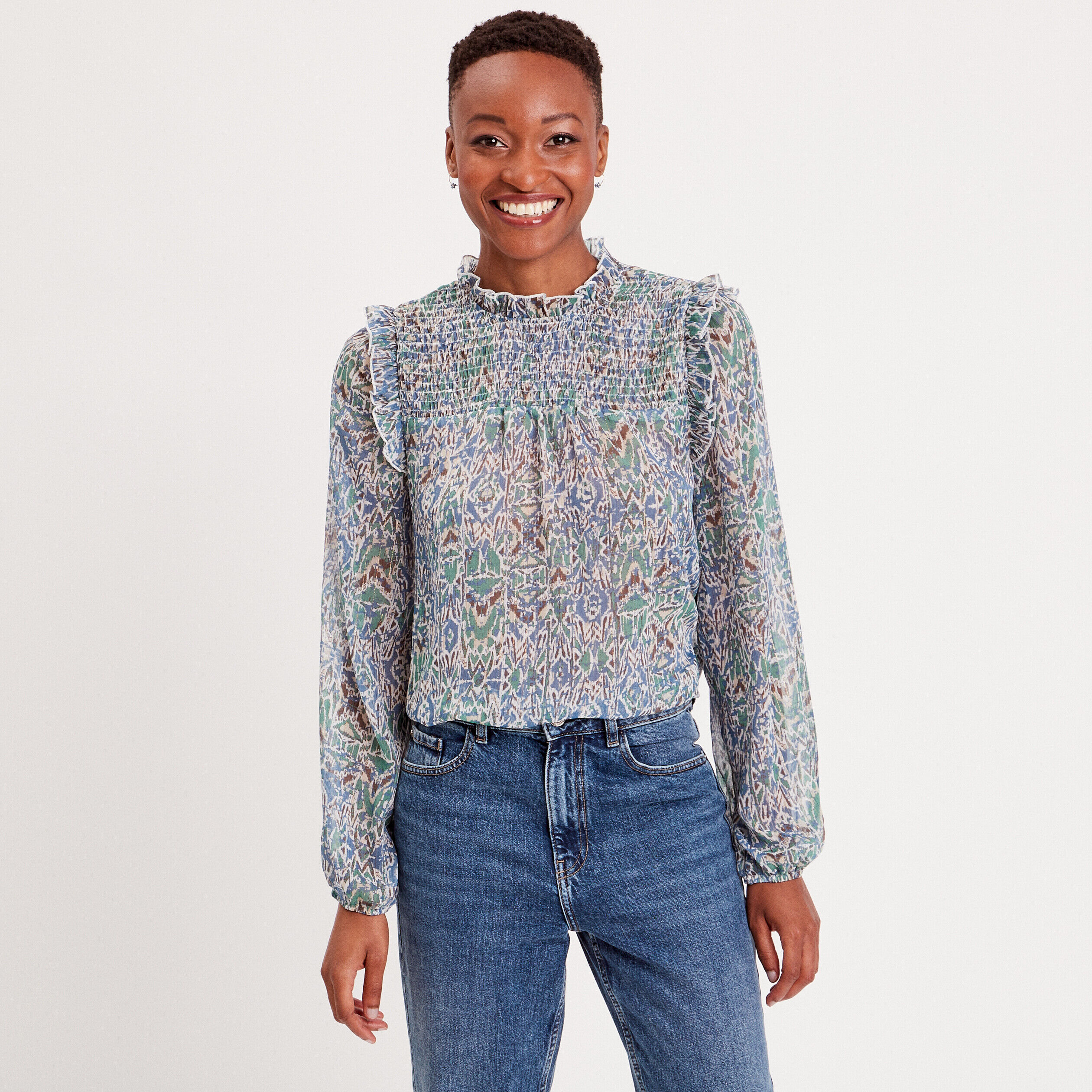 Blouse manches longues blanc femme | Cache Cache