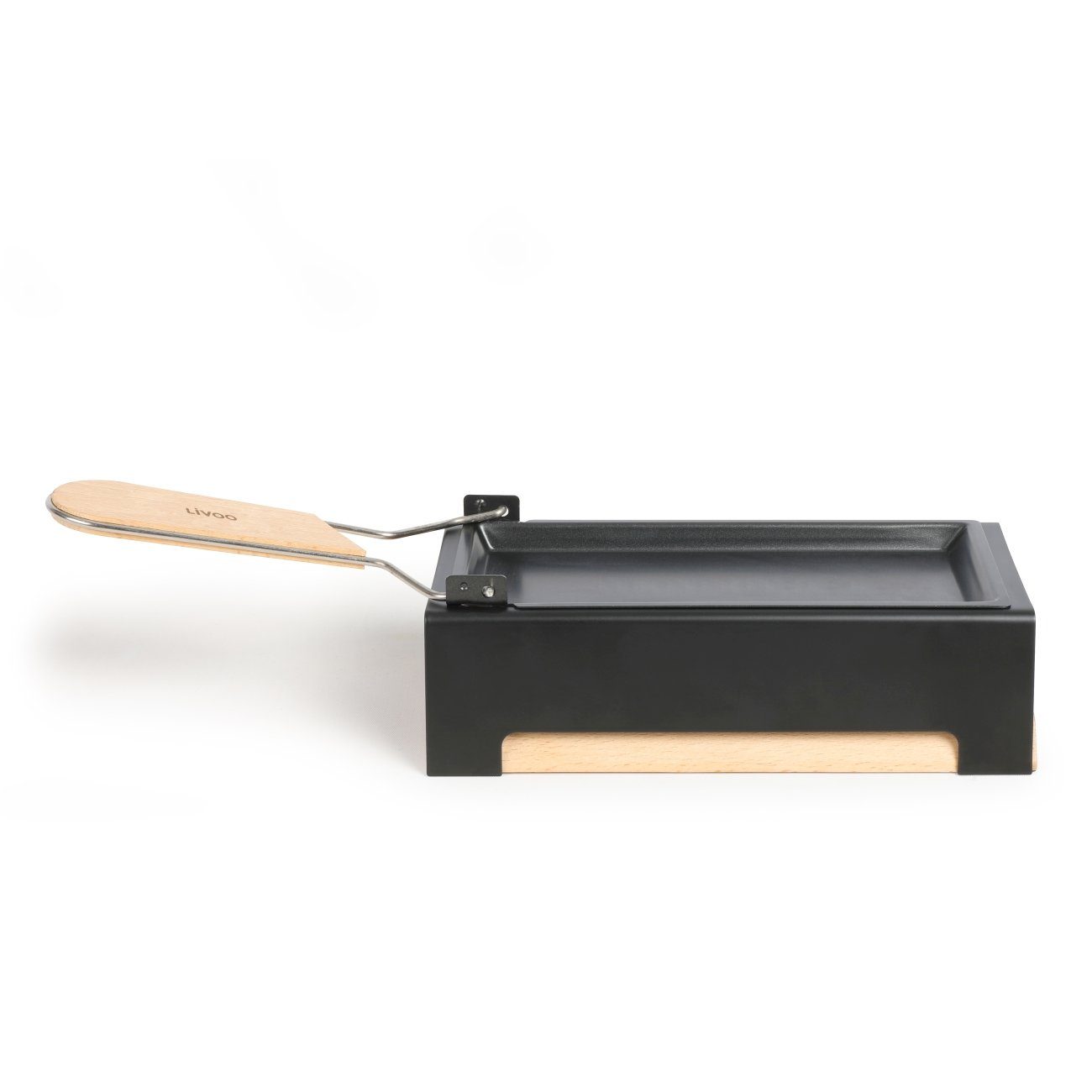 LIVOO Raclette LIVOO Raclette Set 2 Personen Teelicht Camping Kerzen Holz mit, 2 Raclettepfännchen, 3 Teelichter, Griff aus Echtholz, Raclettschieber, Raclettepfanne