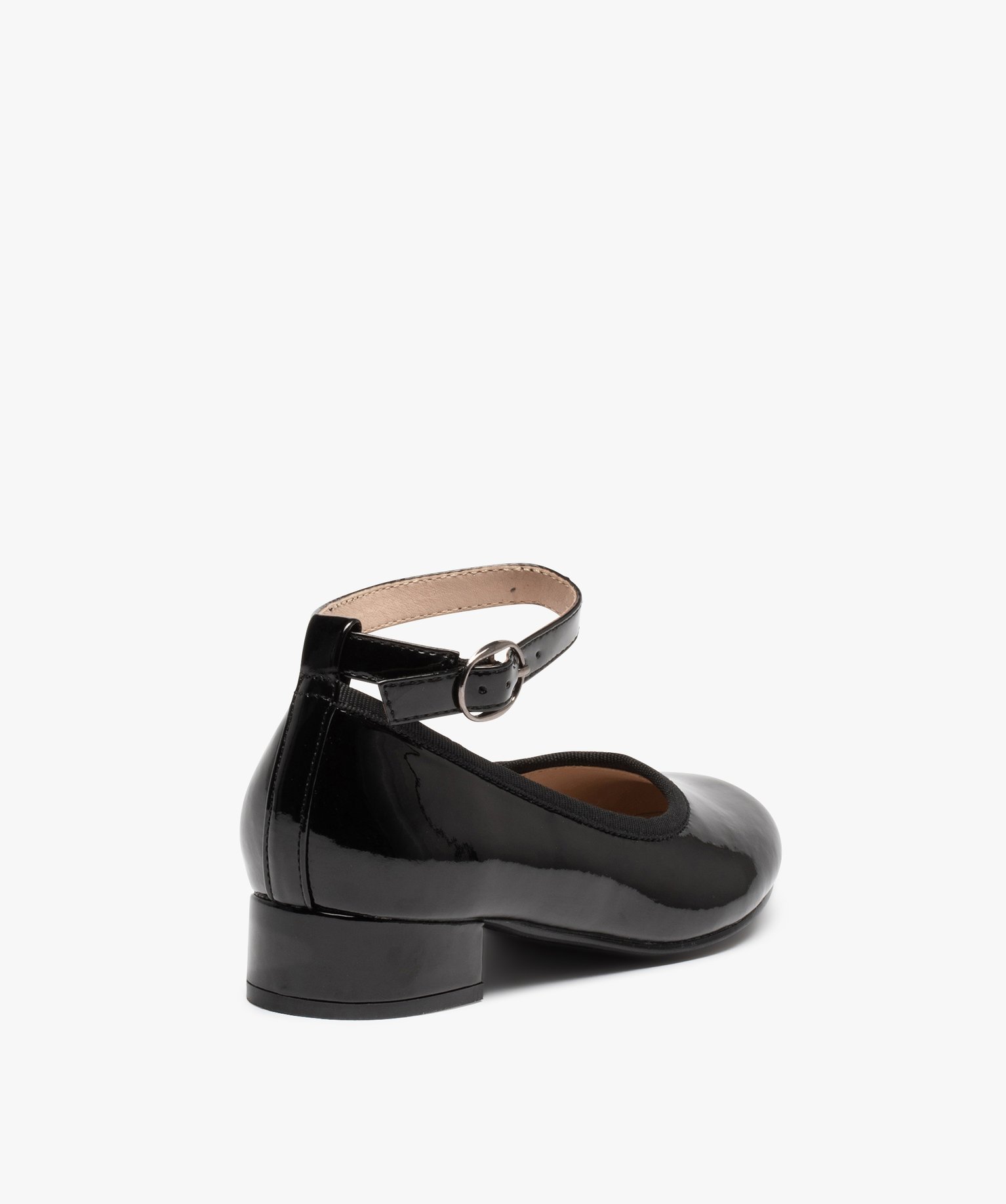 Ballerines fille vernies à petit talon et bride de cheville noir | GEMO