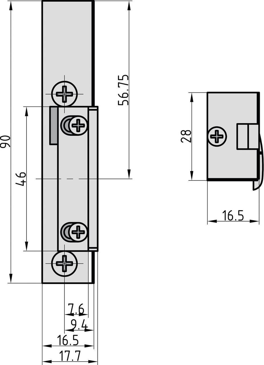Basi Elektro-Türöffner - ET 93 - mechanische Entriegelung - Einsatz für 6-12 Volt - DIN Rechts