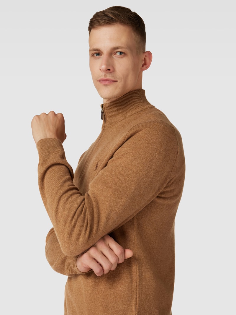 Strickpullover aus Wolle mit Logo-Stitching in hellbraun