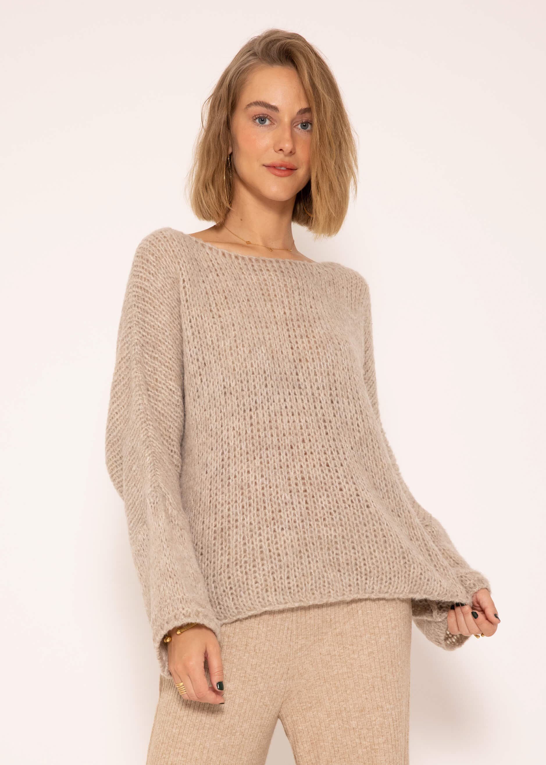 SASSYCLASSY Strickpullover Oversize Pullover Damen aus weichem Grobstrick Lässiger Strickpullover lang mit Rundhals-Ausschnitt, Made in Italy