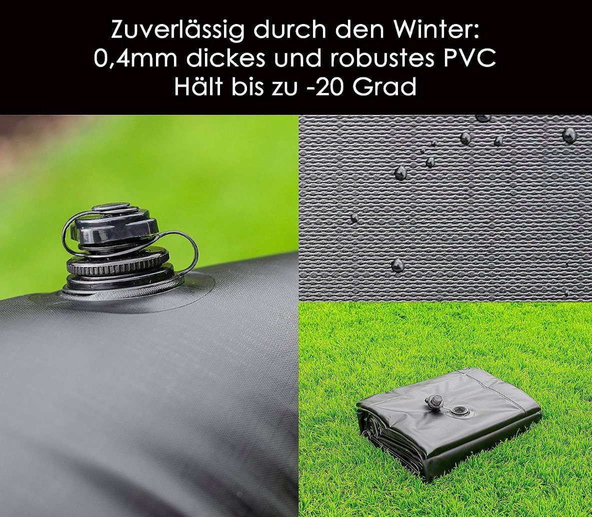 HomeBee Pool-Abdeckplane Poolkissen XXL 4m x 2m (Komplettset mit Zubehör, 1-St., inkl. 6 Befestigungskordeln und Reparaturflicken), langlebiges und starkes PVC Material