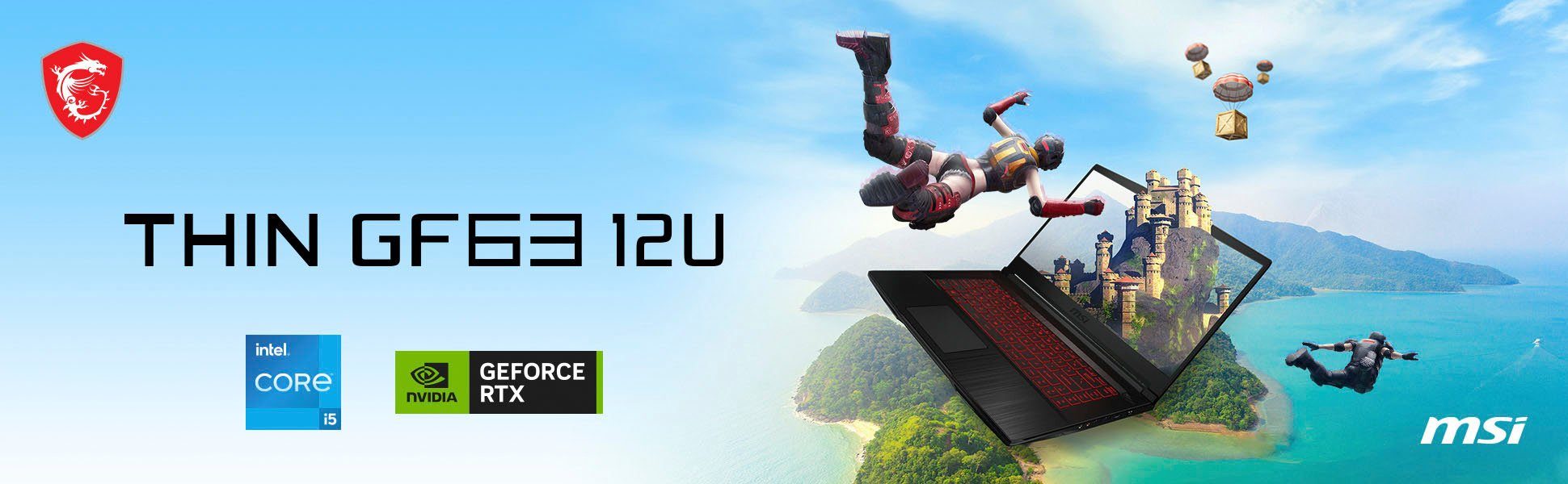 MSI Thin GF63 12UC-822 Gaming-Notebook (39,6 cm/15,6 Zoll, Intel Core i5 12450H, GeForce RTX 3050, 512 GB SSD)