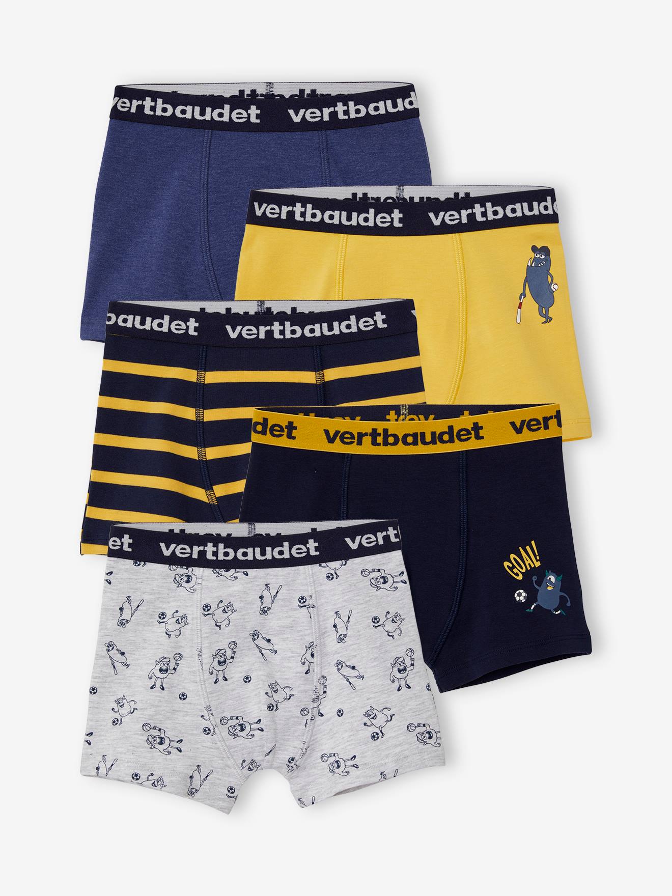 Lot de 5 boxers stretch garçon monstres lot marine