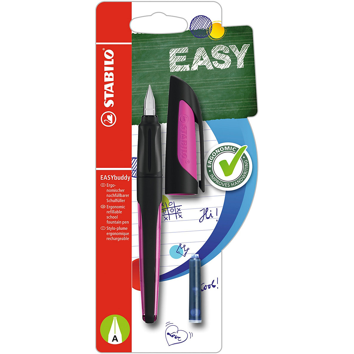 Schulfüller EASYbuddy A-Feder schwarz/magenta, inkl. Patrone